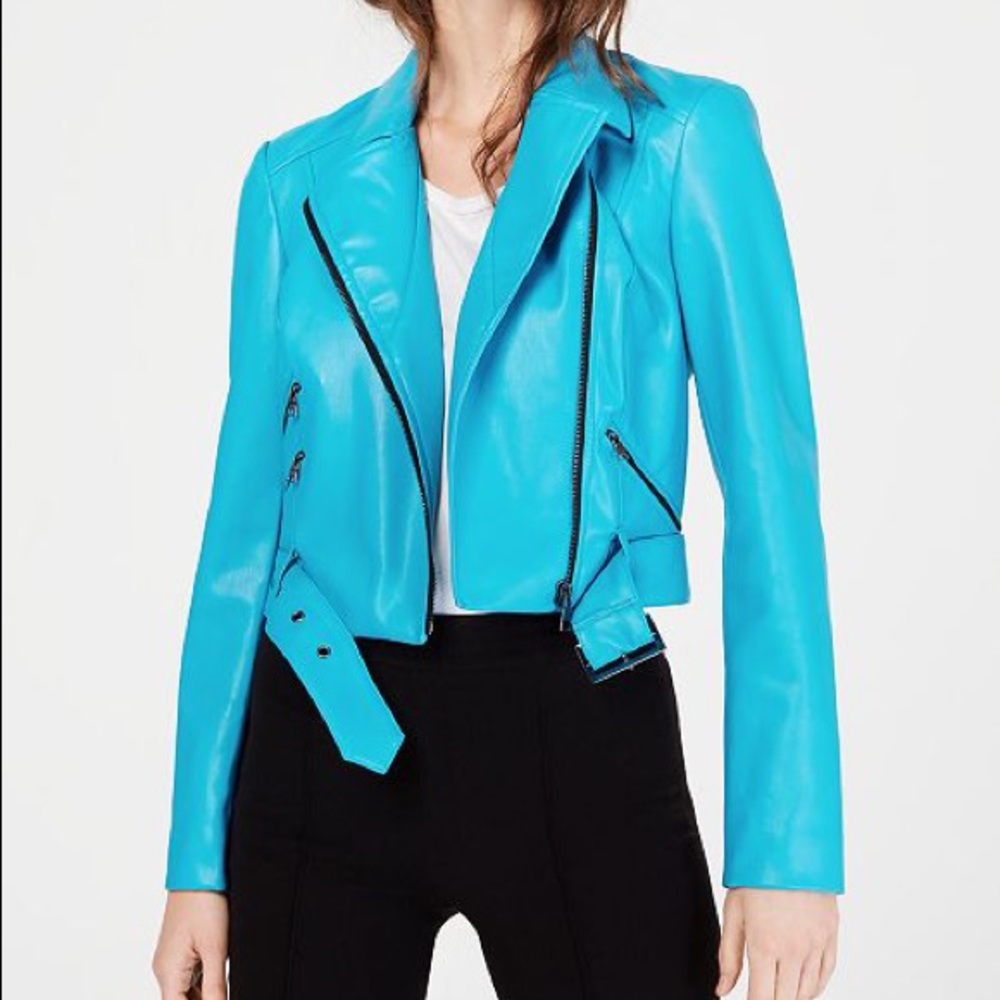 Electric Blue Vegan Leather Jacket